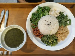 Hakka Leicha Rice - nice flavour but too much rice & not enough tofu at Minf Houze Vegan Cafe in Kuala Lumpur