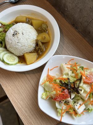 Vegan curry and sald  at Minf Houze Vegan Cafe in Kuala Lumpur