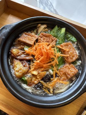 Fried wantan soup  at Minf Houze Vegan Cafe in Kuala Lumpur