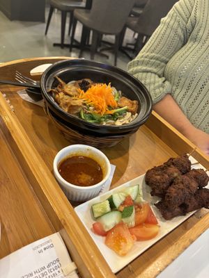 Satay (foreground )  at Minf Houze Vegan Cafe in Kuala Lumpur