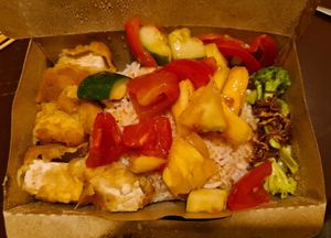 Sweet & Sour Golden Tofu Rice at Minf Houze Vegan Cafe in Kuala Lumpur