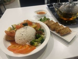 Sweet and sour tofu, with side of extra tofu  at Minf Houze Vegan Cafe in Kuala Lumpur