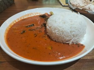 White rice with vegetables red carry at Minf Houze Vegan Cafe in Kuala Lumpur