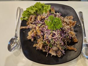 Fried oyster mushrooms at Minf Houze Vegan Cafe in Kuala Lumpur