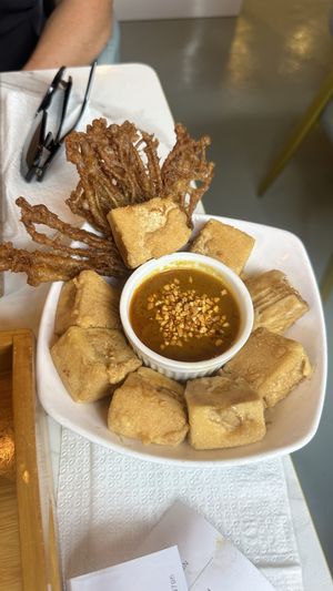 Fried tofu and enoki   at Minf Houze Vegan Cafe in Kuala Lumpur