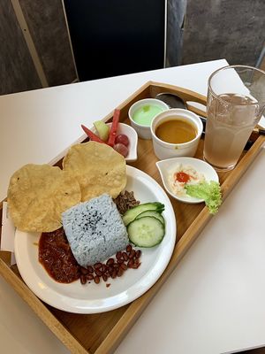 The whole tray cost RM 17.80! Soup, salad, fruits, dessert and ice tea included  at Minf Houze Vegan Cafe in Kuala Lumpur