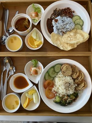 Nasi lemak and hainanese rice at Minf Houze Vegan Cafe in Kuala Lumpur