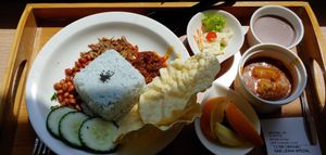 This was the Nasi Lemak Special at Minf Houze Vegan Cafe in Kuala Lumpur