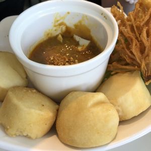 Fried mushroom and tofu satay  at Minf Houze Vegan Cafe in Kuala Lumpur