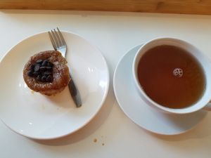 Banana cupcake and lemon tea at Minf Houze Vegan Cafe in Kuala Lumpur