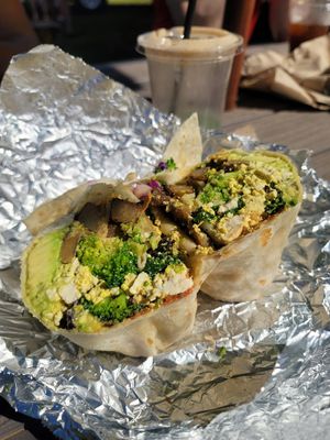 Veggie burrito with tofu. Ask for no cheese or sour cream. I subed sweet potatoes for regular potatoes #Veganuary at Farm To Barn in Haleiwa