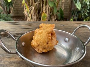 Solitary cauliflower pakora ☺️ Really very tasty   at The Cardamom Pod in Mullumbimby
