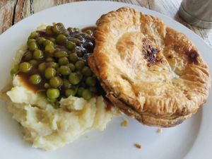 sweet potato pie with peas and mash at Funky Pies in Bondi Beach
