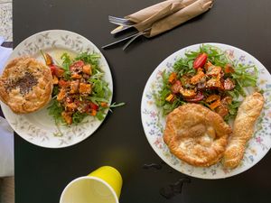 Two pies with a cheeze stick at Funky Pies in Bondi Beach