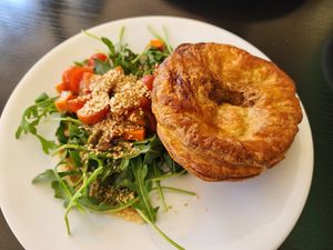 Butterish chicken pie with salad at Funky Pies in Bondi Beach