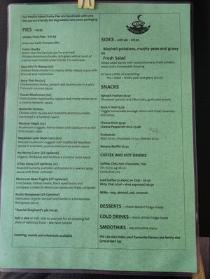 The menu at Funky Pies in Bondi Beach