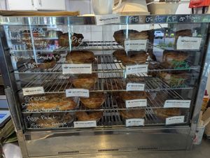 Pie display at Funky Pies in Bondi Beach