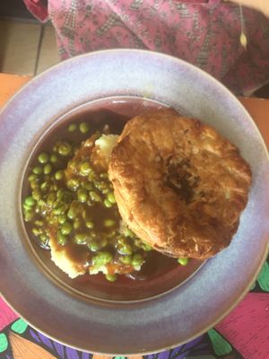 chilli con carne with gravy, mash potato and peas at Funky Pies in Bondi Beach