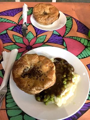 Funky chunky is my favourite with mash, peas and gravy  at Funky Pies in Bondi Beach