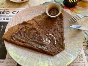 Crepes with creme de maron at La Cigale Voyageuse in Granville