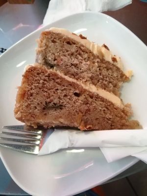 Rhubarb and custard cake at Baobab Cafe in Loughborough