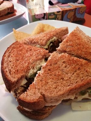 Vegan club sandwich at Baobab Cafe in Loughborough