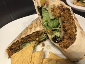 Falafel wrap (vegan)  at Baobab Cafe in Loughborough