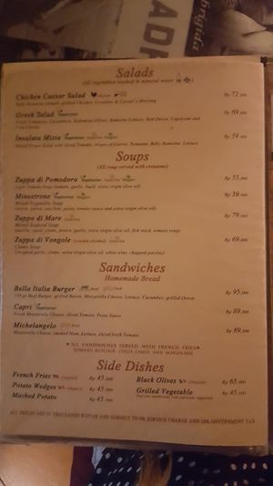 Menu  at Bella Italia in Kuta