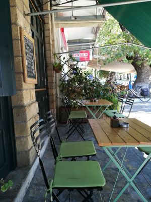 Outside seating at Ladolemono in Kalamata