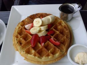 waffle platter at Real Food Daily in West Hollywood