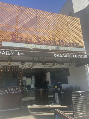 Front sign  at Real Food Daily in West Hollywood