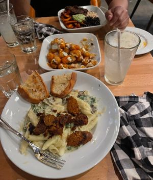 Penne Alfredo and Comfort Bowl  at Real Food Daily in West Hollywood