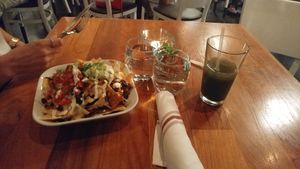 Nachos and Green Juice at Real Food Daily in West Hollywood