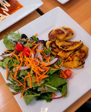 Side salad and plantains (comes with burrito) at Real Food Daily in West Hollywood