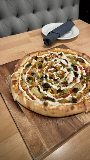 Custom pizza  at Real Food Daily in West Hollywood