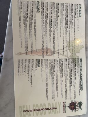 Menu  at Real Food Daily in West Hollywood