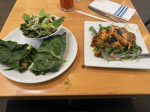 BLTA ON  COLLARD WRAP🤘Baked SEA CAKES 🤘  at Real Food Daily in West Hollywood