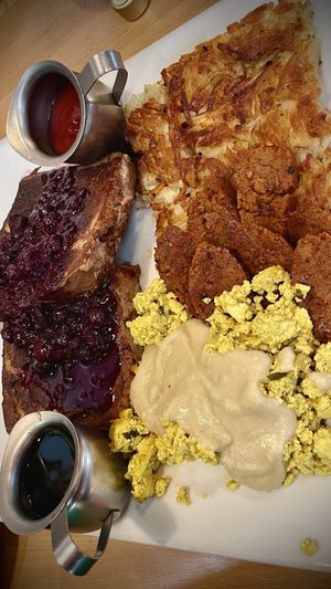 The weekender with French toast! This is one of my favorite breakfast that they make!   at Real Food Daily in West Hollywood