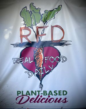 The outdoor patio  at Real Food Daily in West Hollywood