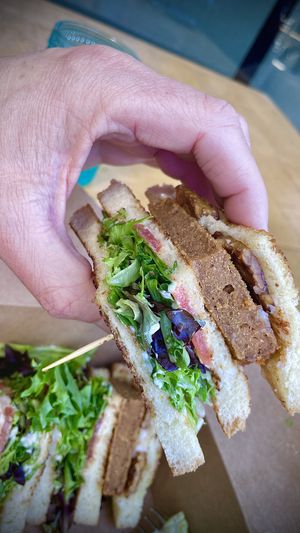 The last of the delicious club sandwich  at Real Food Daily in West Hollywood