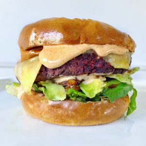 Real Food Burger with Avocado and Spicy Aioli at Real Food Daily in West Hollywood