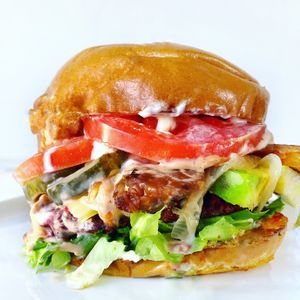 Build your own Vegan Burger  at Real Food Daily in West Hollywood