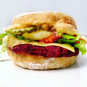 Vegan Cheese Burger  at Real Food Daily in West Hollywood