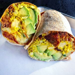 Breakfast Burrito with Avocado  at Real Food Daily in West Hollywood