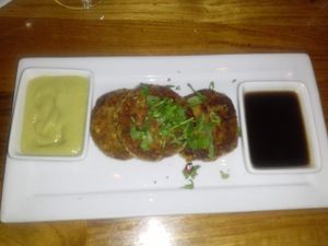 three amigos special (chickpea cauliflower croquettes) at Real Food Daily in West Hollywood
