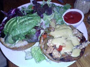 burger with the works at Real Food Daily in West Hollywood