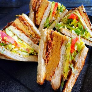 Vegan Club Sandwich  at Real Food Daily in West Hollywood