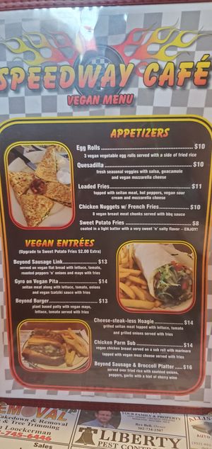 Vegan menu at Speedway Cafe in Dover
