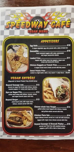 Menu at Speedway Cafe in Dover