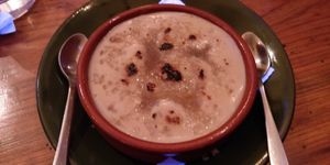 Vegan creme brulee, using soy milk. This one was weird. Tastes ok but isn't really like creme brulee. More like a small sweet porridge. at OR2K in Kathmandu